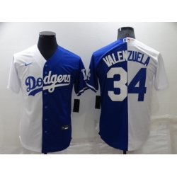 Men Los Angeles Dodgers 34 Toro Valenzuela White Blue Split Cool Base Stitched Baseball Jersey