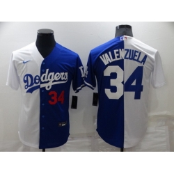 Men Los Angeles Dodgers 34 Toro Valenzuela White Blue Split Cool Base Stitched Baseball Jerseys