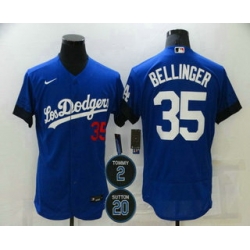 Men Los Angeles Dodgers 35 Cody Bellinger Blue 2 20 Patch City Connect Flex Base Stitched Jersey