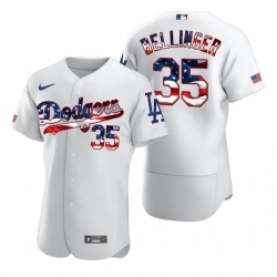 Men Los Angeles Dodgers 35 Cody Bellinger Men Nike White Fluttering USA Flag Limited Edition Flex Base MLB Jersey