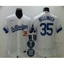 Men Los Angeles Dodgers 35 Cody Bellinger White 2 20 Patch City Connect Flex Base Stitched Jersey