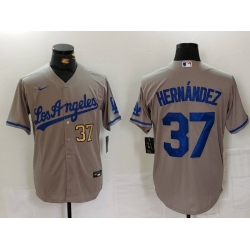 Men Los Angeles Dodgers 37 Teoscar Hernandez Grey Cool Base Stitched Baseball Jersey 10