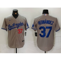 Men Los Angeles Dodgers 37 Teoscar Hernandez Grey Cool Base Stitched Baseball Jersey 1