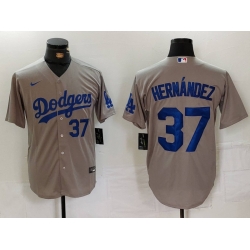 Men Los Angeles Dodgers 37 Teoscar Hernandez Grey Cool Base Stitched Baseball Jersey 8