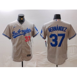 Men Los Angeles Dodgers 37 Teoscar Hernandez Grey Flex Base Stitched Baseball Jersey 2