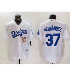 Men Los Angeles Dodgers 37 Teoscar Hernandez White Cool Base Stitched Baseball Jersey 1