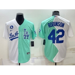 Men Los Angeles Dodgers 42 Jackie Robinson 2022 All Star White Green Cool Base Stitched Baseball Jersey