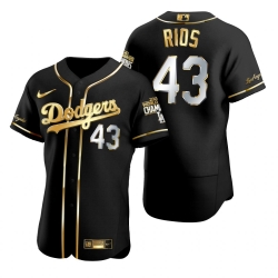 Men Los Angeles Dodgers 43 Edwin Rios Black 2020 World Series Champions Golden Limited Jersey