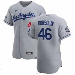 Men Los Angeles Dodgers 46 Tony Gonsolin Men Nike Gray Road 2020 World Series Bound Flex Base Team MLB Jersey