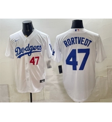 Men Los Angeles Dodgers  47 Ben Rortvedt White Home Cool Base Stitched Baseball Jersey