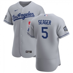 Men Los Angeles Dodgers 5 Corey Seager Men Nike Gray Road 2020 World Series Bound Flex Base Team MLB Jersey