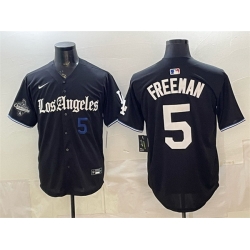 Men Los Angeles Dodgers  5 Freddie Freeman Black 2025 World Series Champions Patch  Gothic Edition  Vapor Premier Limited Stitched Baseball Jersey