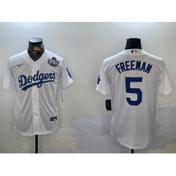 Men Los Angeles Dodgers 5 Freddie Freeman White 2024 World Series Cool Base Stitched Baseball Jersey