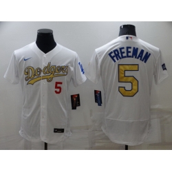 Men Los Angeles Dodgers 5 Freddie Freeman White Gold Flex Base Stitched jersey