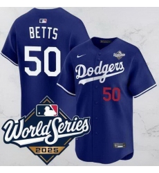 Men Los Angeles Dodgers 50 Mookie Betts Blue 2025 World Series Vapor Limited Stitched Baseball Jersey