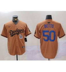 Men Los Angeles Dodgers 50 Mookie Betts Brown Cool Base Stitched Baseball Jersey 9