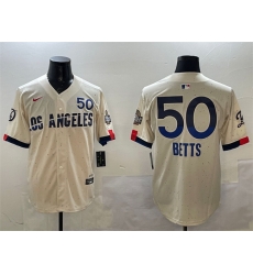 Men Los Angeles Dodgers 50 Mookie Betts Cream 2024 World Series Patch City Connect Limited Stitched Baseball Jersey