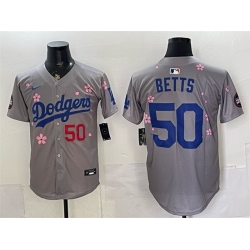 Men Los Angeles Dodgers  50 Mookie Betts Grey 2025 Tokyo Series Limited Stitched Baseball Jersey