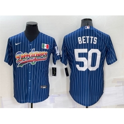 Men Los Angeles Dodgers 50 Mookie Betts Navy Mexico Rainbow Cool Base Stitched Baseball Jersey