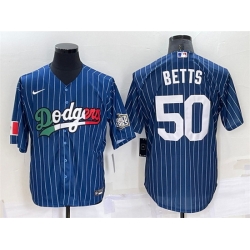 Men Los Angeles Dodgers 50 Mookie Betts Navy Mexico World Series Cool Base Stitched Baseball Jersey