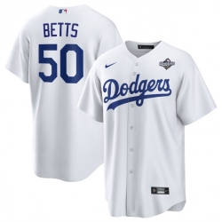 Men Los Angeles Dodgers 50 Mookie Betts White 2025 World Series Home Cool Base Stitched Baseball Jersey