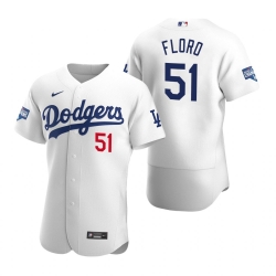 Men Los Angeles Dodgers 51 Dylan Floro White 2020 World Series Champions Flex Base Jersey