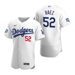 Men Los Angeles Dodgers 52 Pedro Baez White 2020 World Series Champions Flex Base Jersey