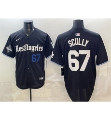 Men Los Angeles Dodgers  67 Vin Scully Black 2025 World Series Champions Patch  Gothic Edition  Vapor Premier Limited Stitched Baseball Jersey