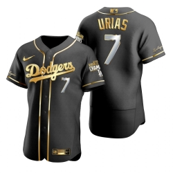 Men Los Angeles Dodgers 7 Julio Urias Black 2020 World Series Champions Gold Edition Jersey