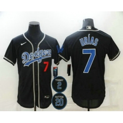 Men Los Angeles Dodgers 7 Julio Urias Black Blue 2 20 Patch Stitched MLB Flex Base Nike Jersey