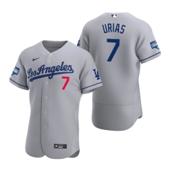 Men Los Angeles Dodgers 7 Julio Urias Gray 2020 World Series Champions Road Flex Base Jersey