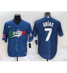 Men Los Angeles Dodgers 7 Julio Urias Navy Mexico World Series Cool Base Stitched Baseball Jersey