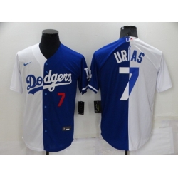 Men Los Angeles Dodgers 7 Julio Urias White Blue Split Cool Base Stitched Baseball Jersey