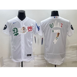 Men Los Angeles Dodgers 7 Julio Urias White With Vin Scully Patch Flex Base Stitched Baseball JerseyS 1