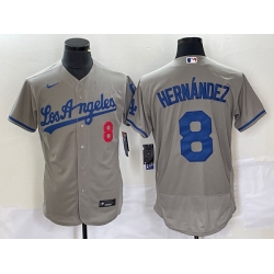 Men Los Angeles Dodgers 8 Enrique Hern E1ndez Gray Flex Base Stitched Baseball Jersey