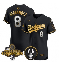 Men Los Angeles Dodgers 8 Enrique Hernandez Black Gold 2024 World Series Champions With Vin Patch Vapor Limited Stitched Baseball Jersey