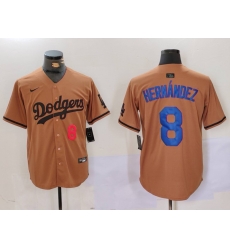 Men Los Angeles Dodgers 8 Kik E9 Hernandez Brown Cool Base Stitched Baseball Jersey 6