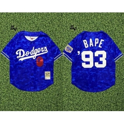Men Los Angeles Dodgers  93 Bape Blue Stitched Baseball Jersey