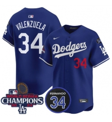 Men Los Angeles Dodgers Active Player Cuatom Royal 2024 World Series Champions With Fernando Memorial Patch Alternate Limited Stitched Baseball Jersey