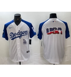 Men Los Angeles Dodgers Big Logo White Blue Vin Patch Cool Base Stitched Baseball Jersey