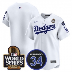 Men Los Angeles Dodgers Blank White 2024 World Series With Fernando Memorial Patch Limited Stitched Baseball Jersey