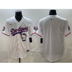Men Los Angeles Dodgers Blank White Hello Kitty Night 2025 World Series Champions Patch Stitched Baseball Jersey