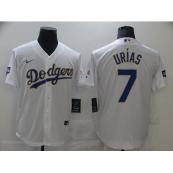 Men Los Angeles Dodgers Julio Urias 7 Championship Gold Trim White Limited All Stitched Cool Base Jersey