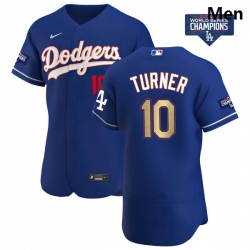 Men Los Angeles Dodgers Justin Turner 10 Gold Program Designed Edition Blue Flex Base Stitched Jersey