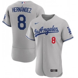 Men Los Angeles Dodgers Kike Hernandez #8 Gray Stitched Flex Base MLB Jersey