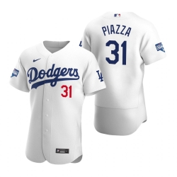 Men Los Angeles Dodgers Mike Piazza White 2020 World Series Champions Flex Base Jersey