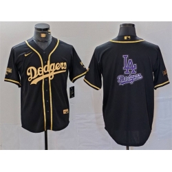 Men Los Angeles Dodgers Team Big Logo Black Gold World Series Champions Cool Base Stitched Baseball Jersey