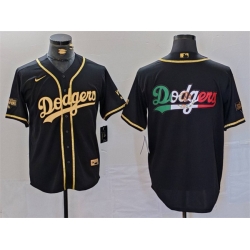 Men Los Angeles Dodgers Team Big Logo Black Gold World Series Champions Cool Base With Patch Stitched Baseball Jersey