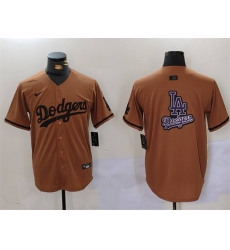 Men Los Angeles Dodgers Team Big Logo Brown Cool Base With Patch Stitched Baseball Jerseys1