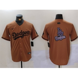 Men Los Angeles Dodgers Team Big Logo Brown Cool Base With Patch Stitched Baseball Jerseys1